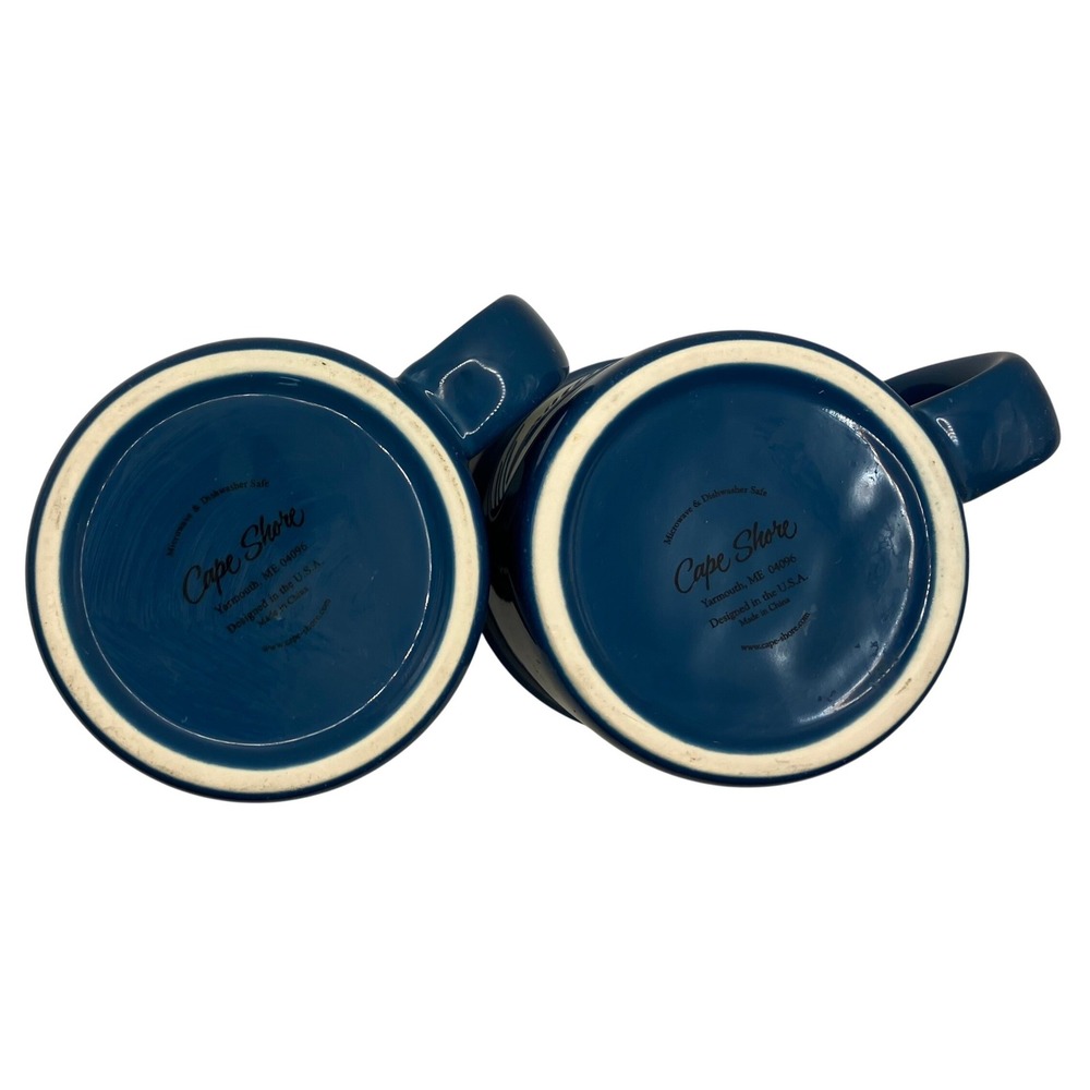 Cape Shore Etched Minnesota Loon Coffee Mugs Set of 2 Blue Stoneware Cabin Lodge - Picture 3 of 4